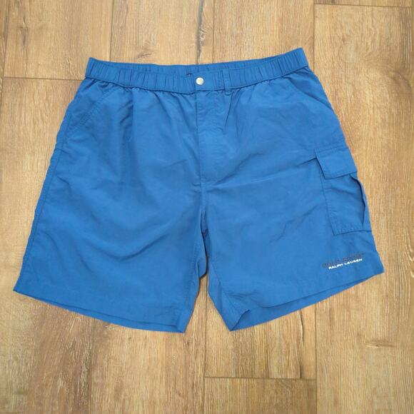 VTG Polo Sport Ralph Lauren Men's Large Nylon Shorts Royal Slate Blue Cargo Y2K - Picture 1 of 9
